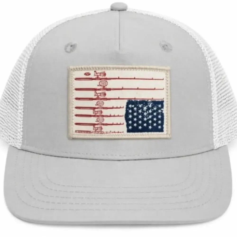 San Diego Hat Company Gray/White Trucker Hat Fishing Themed American Flag NWT
